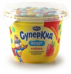 Йогурт Савушкин 103г СуперКид Клубника-Конфеты